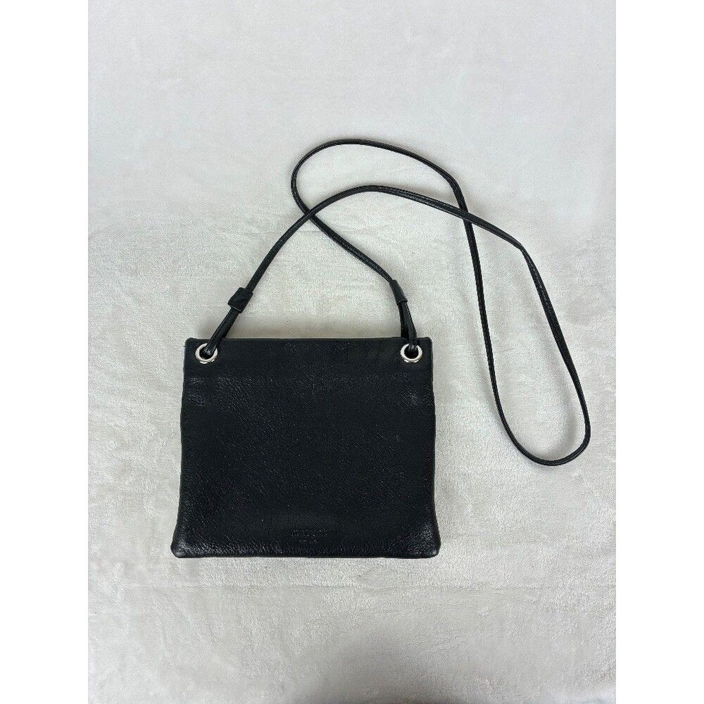 Margot Black Leather Crossbody Bag Silver Grommet Minimalist Quiet Luxury